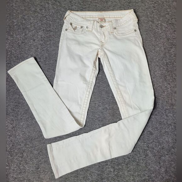 Vtg True Religion Womens 28×33 Skinny Jeans Flap Pockets Thick Stitch Low Raise - Picture 1 of 13